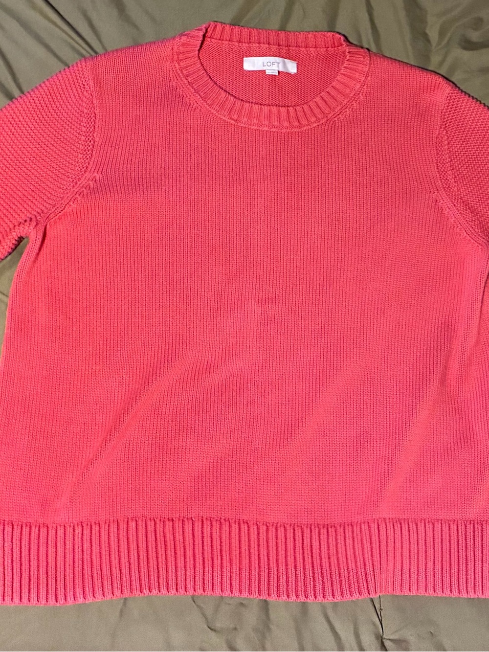 LOFT Coral Crewneck Sweater in Bright Coral Pink